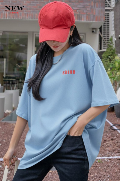 New Shine تي شيرت مطبوع عليه شعار SHINE للجنسين