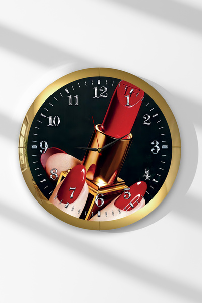 Zevahir Mobilya Dekorasyon Ceas de perete rotund din MDF cu tematică ruj roșu...