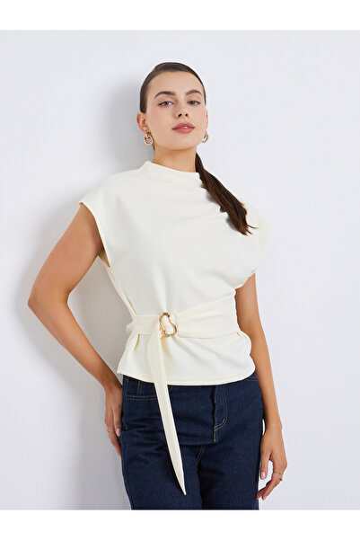 Styli Women Off-White Blouse with Belt Detail