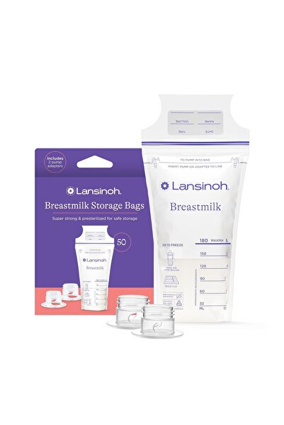 Lansinoh أكياس تخزين حليب الأم، 50 كيسًا مع محولين للمضخة