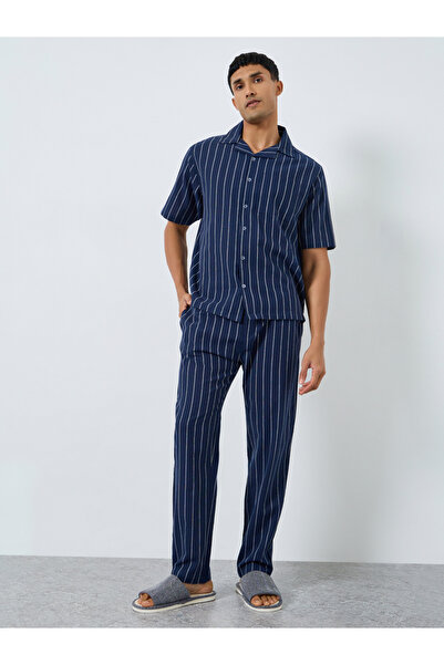 Styli Men Striped Buttoned Shirt and Pyjama Set