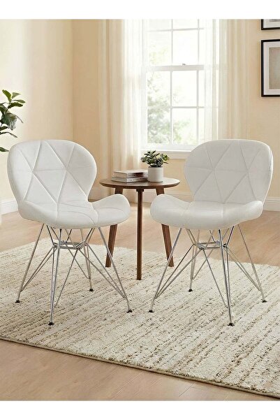 Taimi Set of 2 Ergonomic Leather Upholstered Chair with Metal Legs for Living...