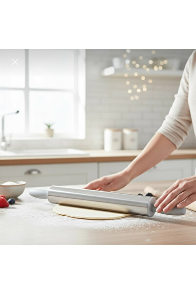 ELİTEVOOD Paslanmaz Çelik Merdane 41 cm Yapışmaz Hamur Açma Merdanesi Silikon...