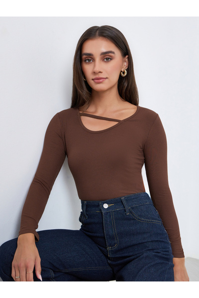 Styli Women Brown Asymmetric Long Sleeve Top