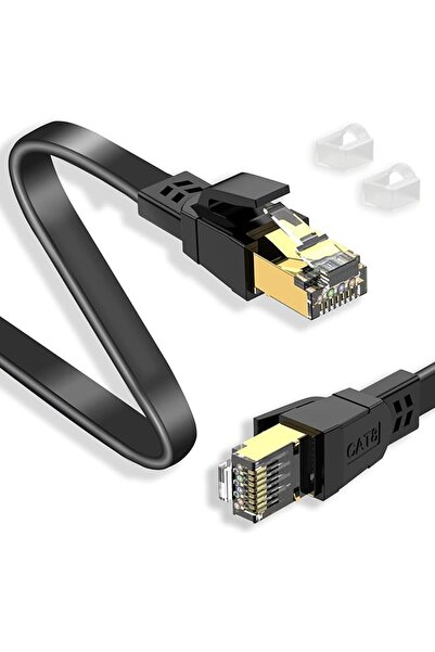 The Bros PARACOSM CAT 8 Flat Ethernet Cable,0.5m Black Thick Oxygen-Free Copp...