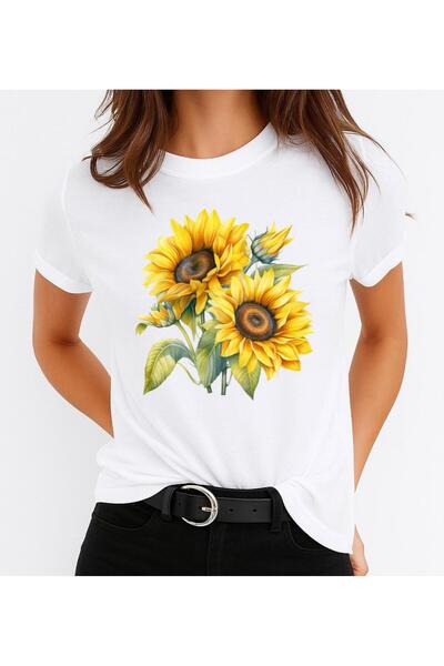 OEM Tricou damă din bumbac 100% galben cu 2 flori