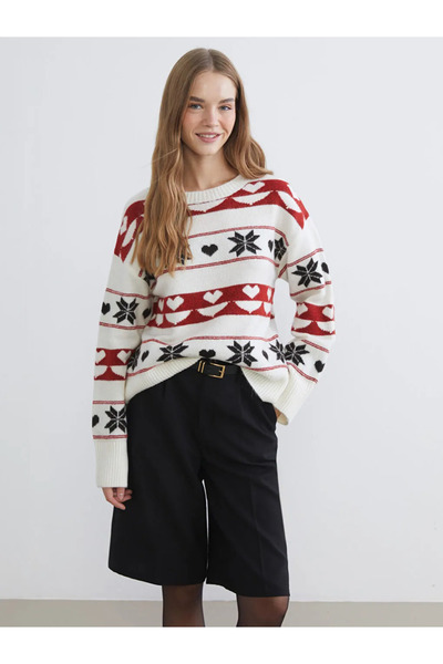 LC Waikiki Crew Neck Patterned Women's Knitwear Sweater