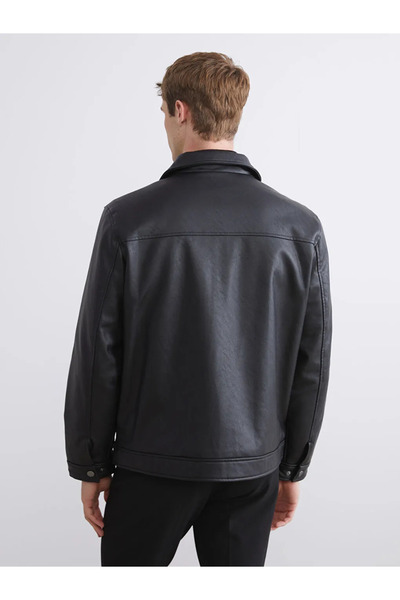 LC Waikiki Standard Shape Shirt Collar Men's Leather Look Coat