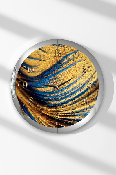 Zevahir Mobilya Dekorasyon Silver Framed Sand and Sky Themed Round Mdf Wall C...