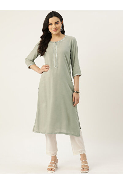 RUE COLLECTION By Styli Women Grey Cotton Embroidered Kurta