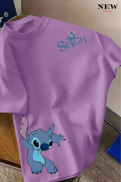 New Shine تي شيرت مطبوع عليه ستيتش للجنسين