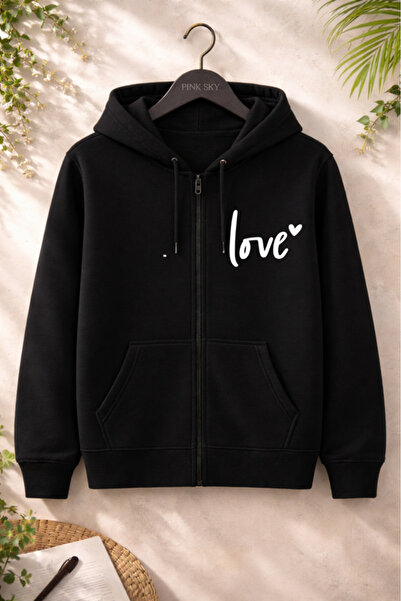 Pink Sky Unisex Printed Zipper Hooded Sweatshirt