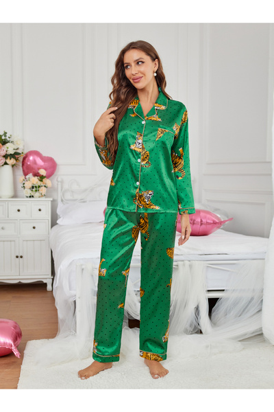 Take Two By Styli Women Graphic Print Long Sleeve Shirt and Pyjama Set