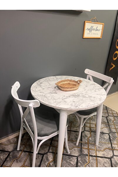 VOGUE TASARIM VE AKSESUAR 80 cm yuvarlak beyaz mermer desnli yemek mutfak bal...