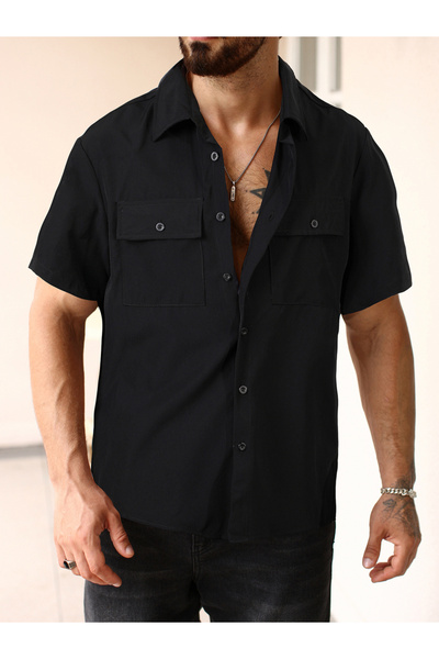 Take Two By Styli قميص رجالي أسود بأكمام قصيرة