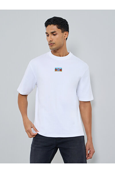 Styli Men White Embroidered Oversized T-Shirt