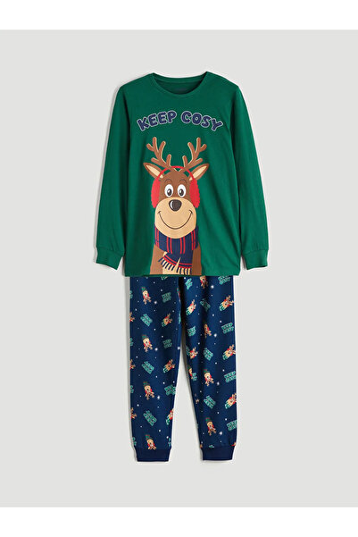 LC Waikiki Crew Neck Christmas Themed Boy's Pajama Set
