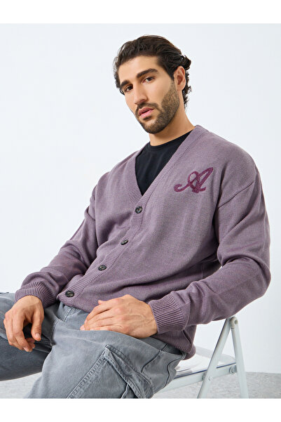 Styli Men Brown Embroidered Knit Cardigan