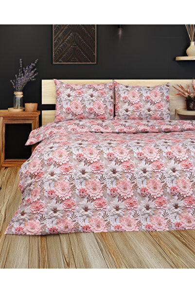 Sares Home طقم غطاء لحاف مزدوج 5D من Pink Roses Dream مع ملاءة مزودة بأزرار و...