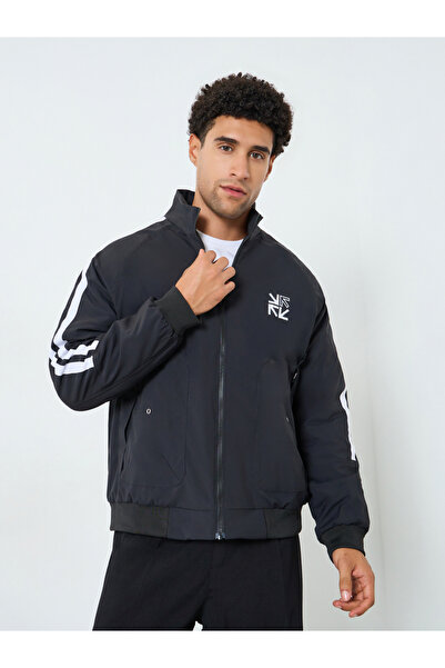 Styli Men Black Zip-Up Track Jacket