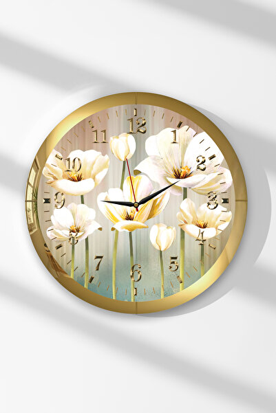 Zevahir Mobilya Dekorasyon Ceas de perete rotund din MDF cu tematică de flori...