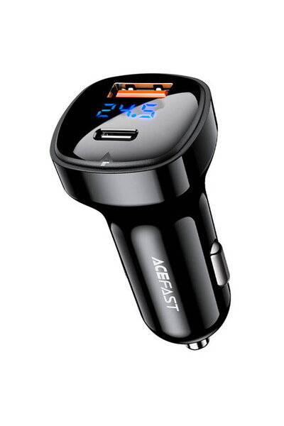 Acefast Încărcător auto B4, 66W, USB-C + USB, cu afișaj (negru)