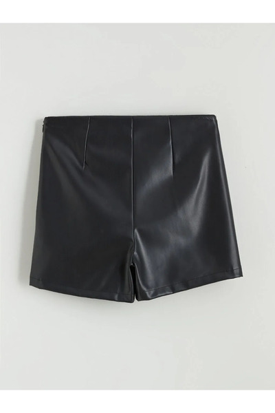 LC Waikiki Leather-Look Shorts Skirt with Zipper at the Waist