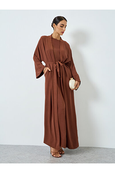 Take Two By Styli Women Solid Long Sleeve Abaya and Dress Modest Set