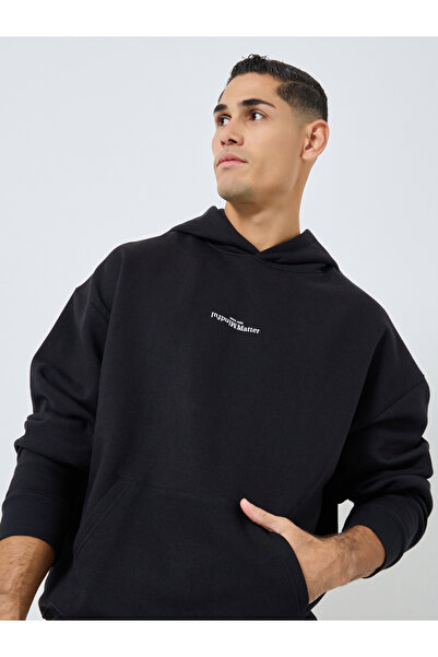 Styli Men Black Oversized Fleece Hoodie