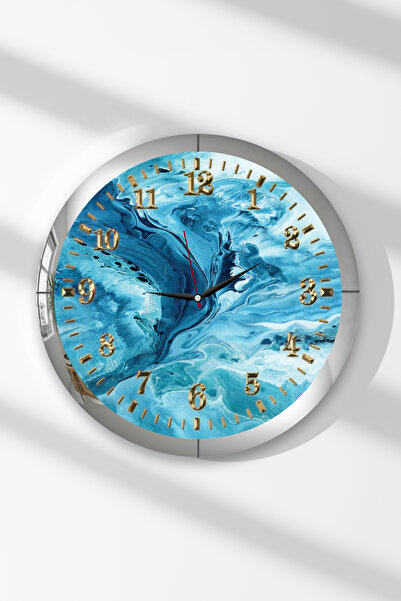 Zevahir Mobilya Dekorasyon Ceas de perete rotund din MDF cu tematică Blue Flo...