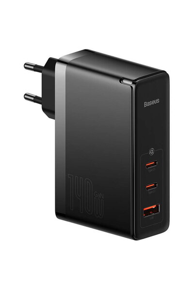 Baseus Gan5 pro, 2 usb c ports and 1 usb port, usb c to usb c cable, 140w, black