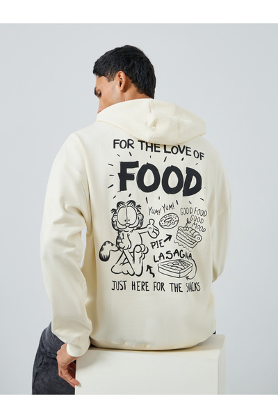 Styli Men Cream Garfield Graphic Printed Hoodie