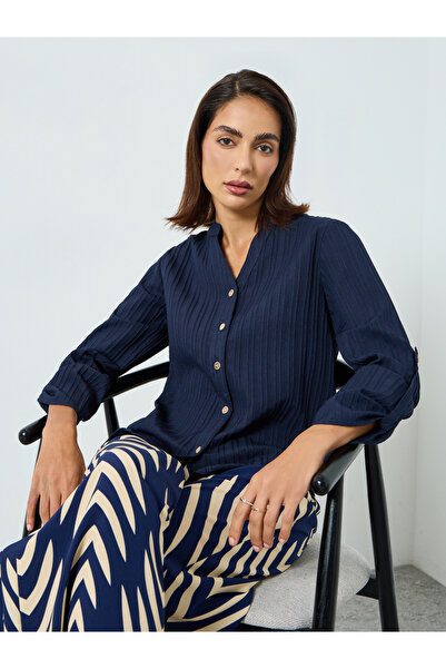 Take Two By Styli Women Textured Button Front Roll Up Sleeve Top