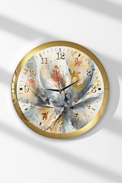 Zevahir Mobilya Dekorasyon Gold Framed Heart of Time Themed Round Mdf Wall Clock