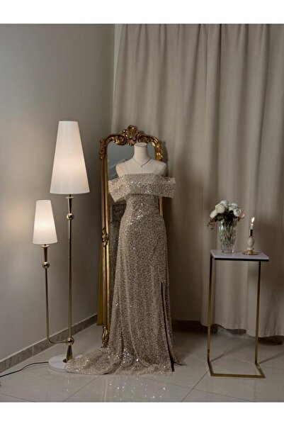 vanus fashion 6438-Gold sequined dress with a luxurious royal touch