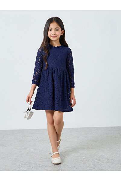 Styli Girls Dark Blue Lace A-Line Dress