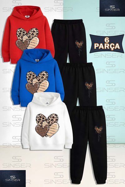 SS SİNSER Children's Unisex 3-Piece Hooded Tracksuit Set with a Heart Leopard...