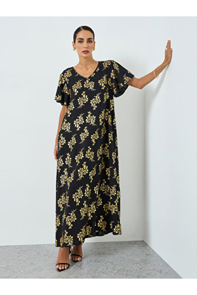 Take Two By Styli Women Floral Printed Short Sleeve Jalabiya