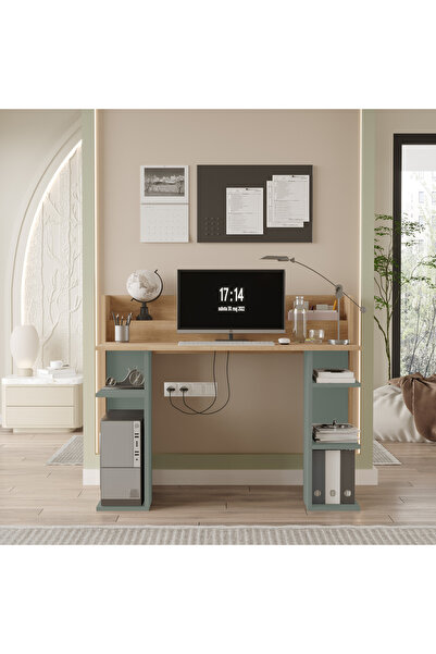 Yurupa Pantego 124cm Çalışma Masası Bilgisayar Masası Raflı Sepet- Ihlamur Ye...