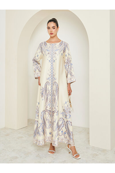 Styli Women Yellow Embellished Long Sleeve Jalabiya