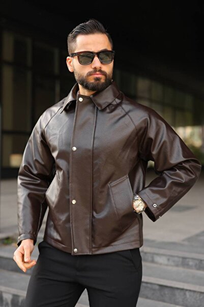 BASEL.CO Oversized Carbon Leather Jacket with Premium Wide Spats