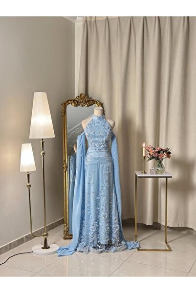 vanus fashion 6383-فستان سماوي فخم بتطريز ناعم