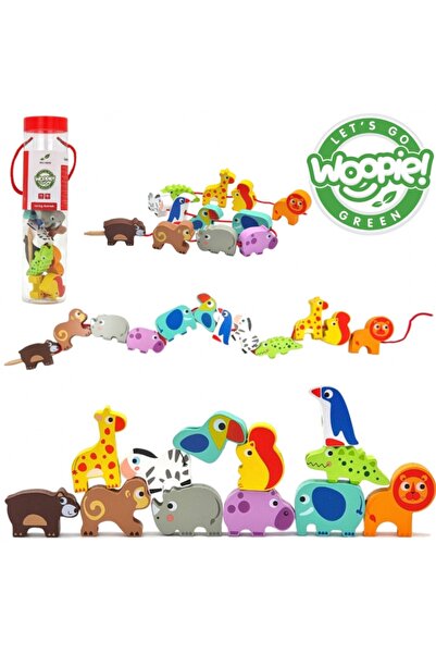 woopie Joc de Îndemânare cu Șnuruit GREEN – Mărgele din Lemn Safari ZOO, Jucă...