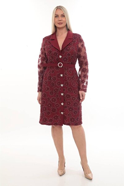 AVVER Women's Tulle Dress with Rose Embroidery and Belt