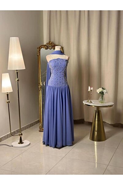 vanus fashion 6325-فستان بنفسجي فاخر بتطريز ناعم ولمسة ملكية