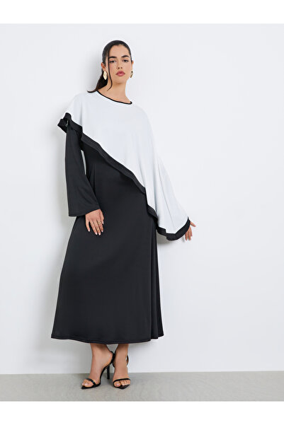 Styli Women Black Contrast Color Shawl Midi Dress