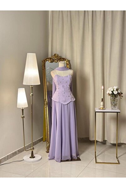 vanus fashion 6428-فستان لافندر ناعم بتفاصيل أنثوية ولمسة راقية