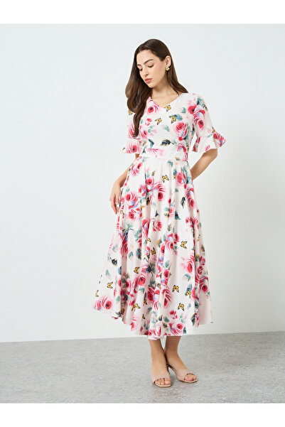 Take Two By Styli Women Floral Printed V-Neck Midi Dress