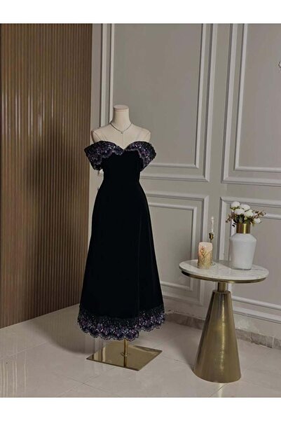 vanus fashion 6727-فستان مخملي ميدي