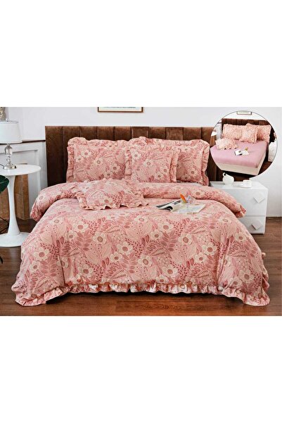 trendyhome Elastic Bed Linen, Cotton Finet, Ruffles, 6 Pieces, Flowers, Multi...